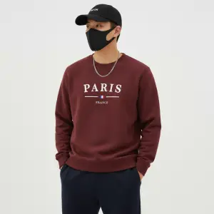 Mens Burgundy Paris Print Crewneck Sweatshirt