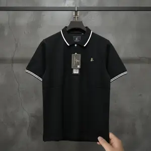 Black Edition Polo T-Shirt with White Stripes