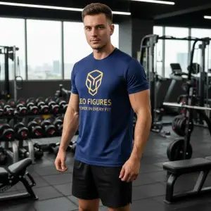 Premium Lightweight Polyester Gym Tee – Navy Blue & Gold (2)